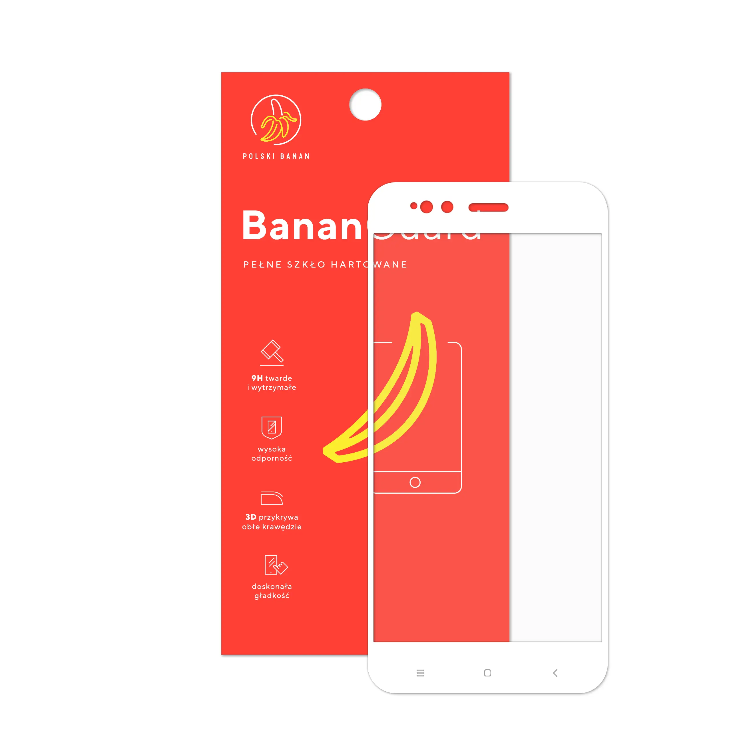 Szkło hartowane 5D Polski Banan BananGuard w kolorze białym z opakowaniem do telefonu Xiaomi Mi 5X / Mi A1